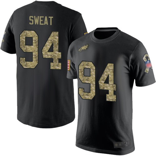 Men Philadelphia Eagles #94 Josh Sweat Black Camo Salute to Service NFL T Shirt